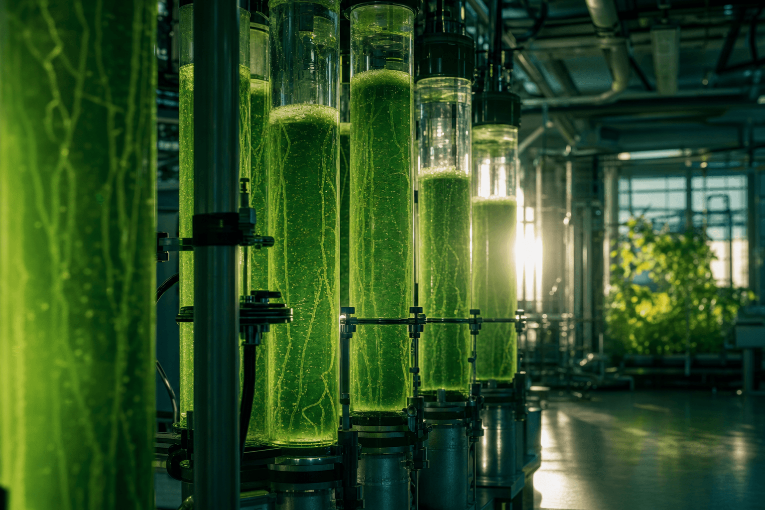 Photobioreactors with freshwater microalgae culture in a biotechnology facility